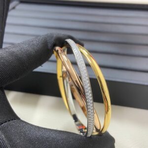 cartier 3circle bangle with full diamonds on silver, regular size